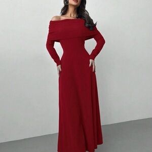 Elegant Off-Shoulder Red Dress